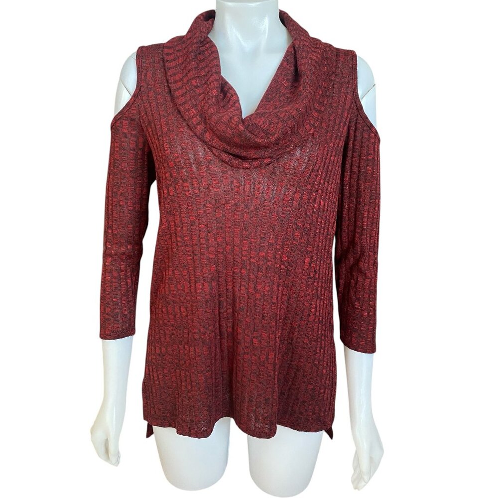 Moa Moa women's medium burgundy open shoulder cowl neck stretchy ribbed sweater